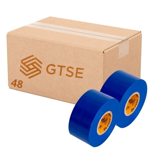 Image of GTSE Wide Blue Electrical Tape, 48 Rolls Bulk Box - Waterproof, Industrial Grade Vinyl, 2 in x 66ft- Strong Self-Adhesive PVC Electric Tape for Wire Insulation, 7 Mil, 600V - UL /CSA Listed