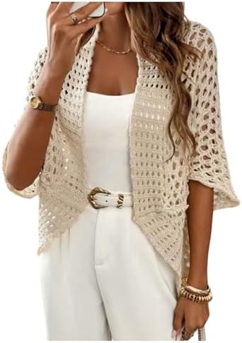 SHENHE Women's Open Front Crochet Hollow Out Knit Lightweight Car...