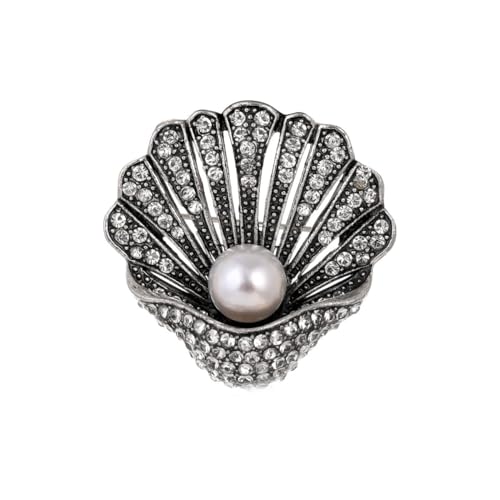 Image of Seashell Brooch Pin White Pearl Crystal Shell Lapel Pin Vintage Clam Shell Badges Women Men Suit Coat Jewelry Chic Dress Sweater Jacket Decors