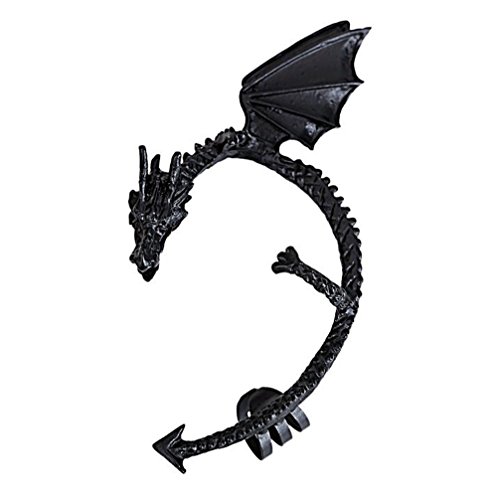 Gothic Punk Temptation Metal Dragon Bite Ear Cuff Wrap Clip Earring Silver (Black)