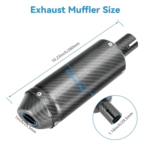 Image of EOPOAYI Imitation Carbon Fiber 1.1 Inch Motorcycle Muffler Compatible with 125cc 110cc Pit Dirt Bike SSR Taotao Coolster, Universal 28mm Exhaust Silencer for ATV 4 Wheeler Mini Bike Go Kart Parts