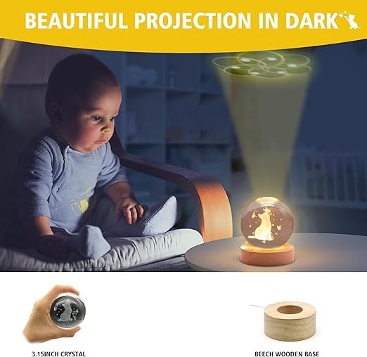 Image of 3D Cat Figurine Crystal Ball Lamp, Cats Light Lamp ​with Wooden Base, Gifts for Cats Lovers, Stuff for Cat Lovers, Birthday Christmas Mothers Day Temed Items for Women Lovers-