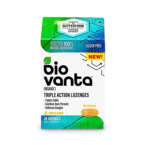 Biovanta Natural Ingredients Sugar-Free Lozenges for Cough, Cold and Sore Throat, 24 Lemon Honey Throat Lozenges