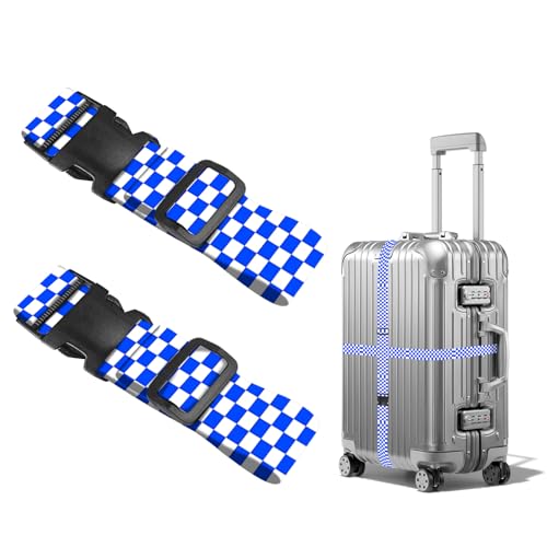 Image of Nuxovilar Luggage Straps Set for Suitcase 1.96x90.5in Polyester | Cargo Strap Travel Belt Security Buckle Band Sea Trip Casual Journey Daily Use (Blue Checkered)