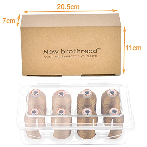 New Brothread - 20 Options - 8 Snap Spools Of 1000M Each Polyester Embroidery Machine Thread With Clear Plastic Storage Box For Embroidery & Quilting - 4Xbeige+4Xbrass #TOP1