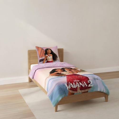 Parure de Lit Vaiana Disney en Coton, Housse de Couette Réversible avec Taie d'oreiller, 2 Pièces (140x200 cm + 65x65 cm), 1 Personne (Parure Vaiana)