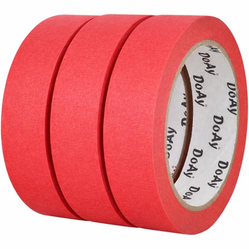 DOAY 3 Pack Red Painters Tape - Masking Tape 1 Inch Wide - Multi-Surface Smart Adhesion Indoor & Outdoor - 270FT Total - Paint Tape for DIY Labeling Art Car General Purpose (#3910)