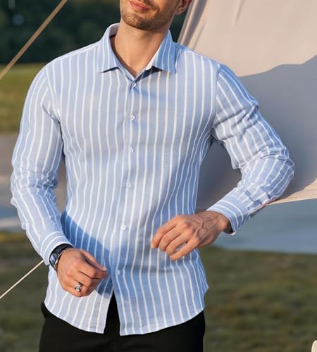 Image of Men's Regular Fit Vertical Striped Casual Shirt | Full Sleeve Cotton Polyster Blend Shirt for Men | Slim Fit Stylish Party