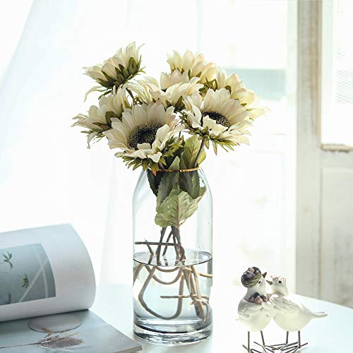 Hawesome White Sunflowers Artificial Flowers 7 Pcs Faux Silk Sunflowers Bouquet Fake Real Touch Long Stems Floral For Wedding Party Centerpieces Home Decoration(Autumn White) #TOP1