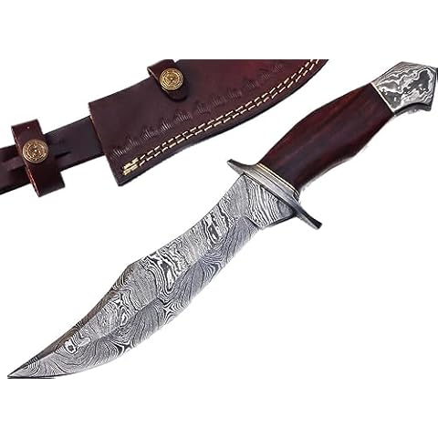 REG-274, Handmade Damascus Steel 13.00 Inches Hunting Knife - Rose Wood with Damascus Steel Guards Handle (Wood Handle) Cover
