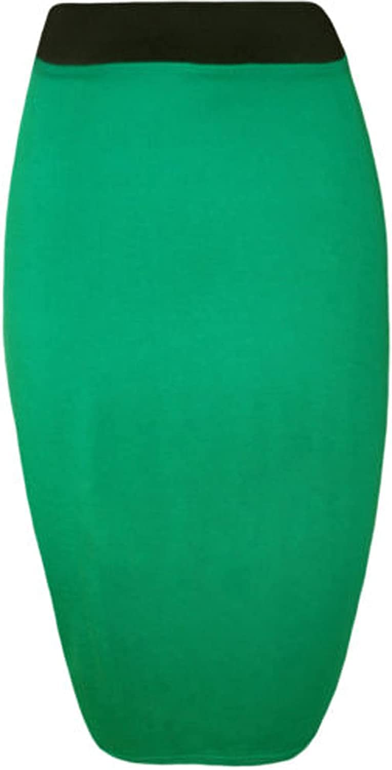 Wearall Women's Jade Green Plus Size Plain Bodycon Pencil Stretch Office Midi Skirt - 8-10