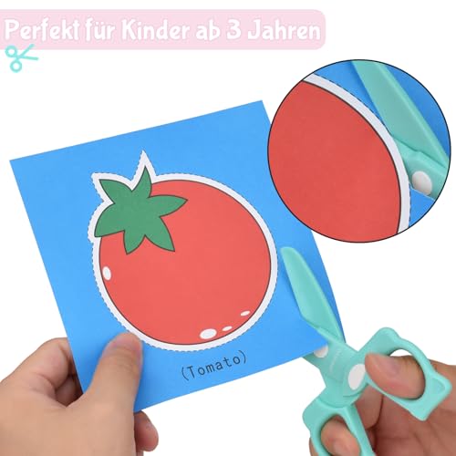 GutSache 2 Stück Kinderschere + 48 Blatt buntes Bastelpapier Für Kinder ab 2 Jahren | Bastelset für Kindergarten, Vorschule & zu Hause | Ideal als Gastgeschenk Mitgebsel