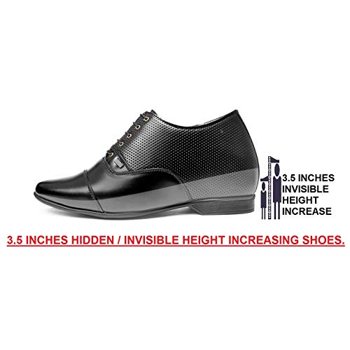 Image of BXXY 9 cm (3.5 Inch) Height Increasing Casual Shoe Oxford Lace-Up Semi Brogue l Patent Faux Leather Shoes