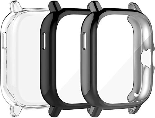 TenCloud Cases Compatible with Amazfit GTS 3/GTS 2 Smartwatch Men Women Watch Case Soft TPU Shockproof Bumper Cover Screen Protector Case for Amazfit GTS 2/GTS 3 Only (Black+Gray+Clear)