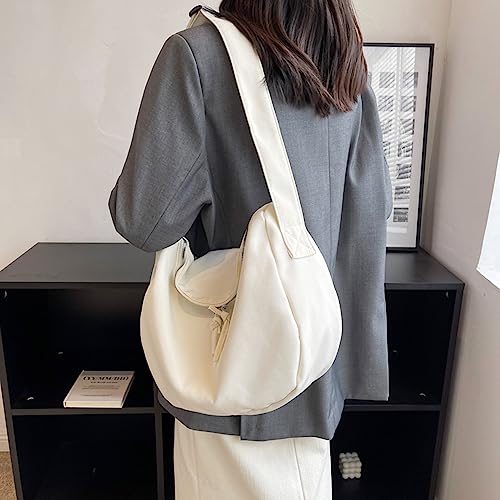 Image of Cotton Tote Handbag Women Canvas Crossbody Beach Bag Hobo Shoulder Tote Bag with 3 External Pocket,Zipper Closure