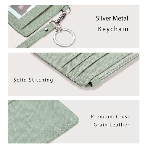 Image of SEAVILIA Small Wallet for Women Slim Wristlet Keychain Wallets RFID Credit Card Holder With Zipper Pocket, ID Window, Light Green, 5.25 x 3.74 x 0.39 inches, Minimalist