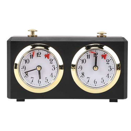 Sunicon Reloj de ajedrez analógico, Mecanismo Multifuncional de Cuerda Profesional, diales portátiles Grandes y fáciles de Leer, competiciones de ajedrez Chino, Temporizador de (Black)