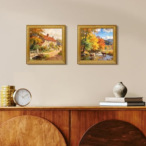 Image of upsimples 8x8 Picture Frame, Vintage Frames Decor, 1Pack Gold | Fit 4x4 and 8 x 8 Square Photo, Wall or Tabletop Display, Antique-style Decoration, Rustic Farmhouse Decor, For Weddings