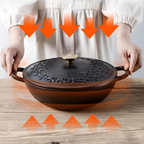 Image of Nutrion Happiness Series Cast Iron Dutch Oven,Round Dutch Ovens Pot with Dual Handle for Bread Baking, Dutch Ovens with Lid (4.2 Litre Wok Shaped Black Enamel Dutch oven)
