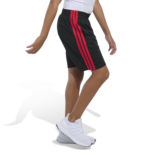 adidas Shorts de 3 listras essenciais para meninos, Preto/vermelho, 3 Anos