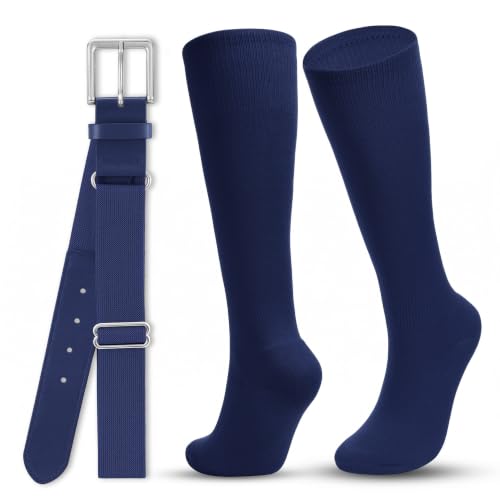 Image of WHIPPY Baseball Socks and Belt Combo Set Knee-High Softball Socks & Adjustable Elastic Belt for Kids Youth Adult