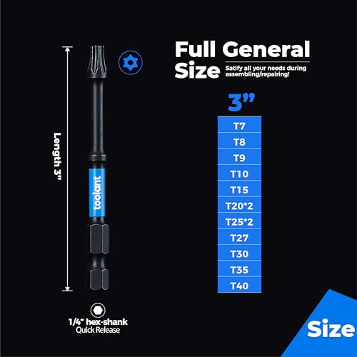 Image of toolant Impact Torx Bit Set 27pcs (TT7-TT40)&3 inch 13pcs (TT7-TT40),S2 Steel Security Torx Bit Set, Tamper Proof Star Bit Set with CNC Machined Tips