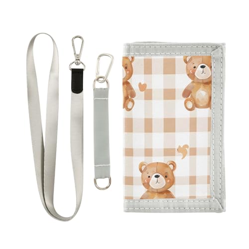 ALAZA Kids Wallets for Boys Girls Toddler Trifold Wallet Children Small Bear Checked with Zipper Coin Pocket