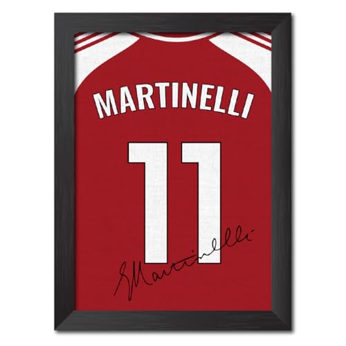 Image of TenorArts Gabriel Martinelli Poster Frame Arsenal Jersey Laminated Photo Print Signature Framed Painting with Matt Finish Black Texture (12 inches x 9inches)