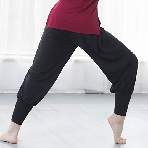 yeacher Calças femininas de ioga harém soltas macias modais cós elástico largo elástico para dança c