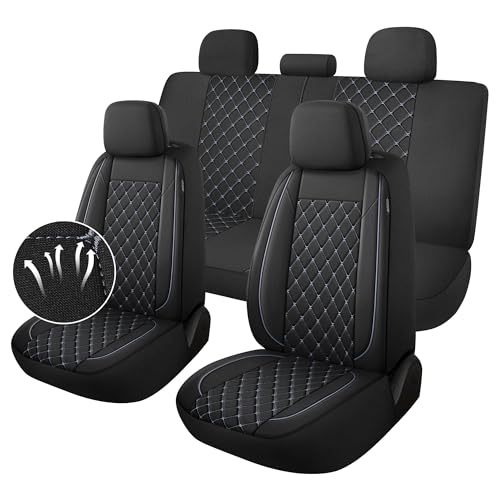 YGL Breathble Car Seat Covers Full Set,Washable Seat Covers for Cars,Premium Cloth Car Seat Protectors,Interior Covers for Cars,Sedan Van Truck SUV(Black/Gray)