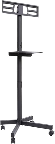 Miniatura 3 de Soporte de TV móvil con ruedas, altura ajustable inclinable, soporte de TV con estante multimedia para televisores LED, LCD, OLED planos y curvos de