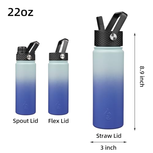 Image of BJPKPK Insulated Water Bottles with Straw Lid, 22oz Cold & Hot Thermo, Stainless Steel Metal Water Bottle with 3 Lids, Reusable Thermo, Cups, Mugs for Daily Use-Sky