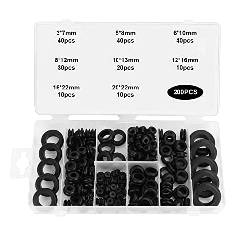 Gummitülle Dichtungsringe Set,Tapsin 200 Stück Gummitülle Sortiment Set 8 Größen Gummistopfen Gummitülle Kabeldurchführung Karosseriestopfen Gummi Unterlegscheiben Dichtungsringe Set Cover