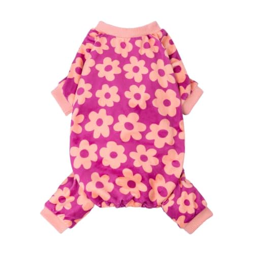 Image of Fitwarm Flower Fleece Dog Pajamas, Warm Winter Dog Clothes for Small Dogs Girl, Cozy Pet Onesie with Feet, Pink, XS