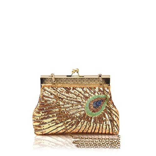 Image of BABEYOND 1920s Flapper Peacock Clutch Vintage Gatsby Sequined Evening Handbag Beaded Bag