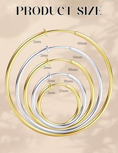 Boucles d'oreilles créoles pour femme sans perçage oreilles non percées lot de 10 paires acier