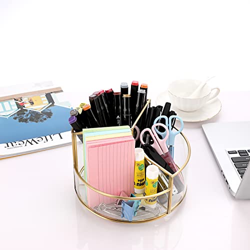 Hipiwe 360 Rotating Makeup Organizer 3-Slot Gold Glass Cosmetic Display Case Round Vanity Storage Holder Dresser Bathroom Organizer For Prefume Makeup Bushes Lipsticks #TOP4