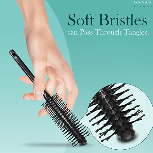 Image of Sanas Round Hair Styling Brush (1Pc) Soft Bristle Round Hair Brush Flexible Detangling Brush Roller Hair Brush Anti-Static Hair Brushes For Women (1Pc) (Assorted)