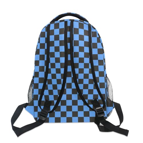 Backpack for Girls Boys, Teenager Bookbag College Rucksack Travel Daypack School Bag Kids Backpack Blue Black Checkered3