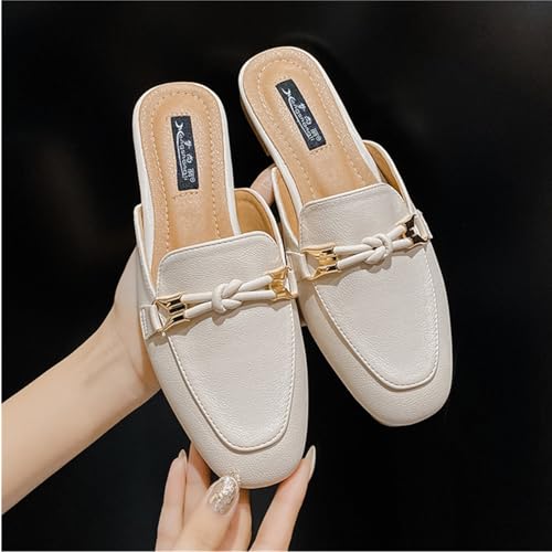 SywzX&xfybz Buckle Mules for Women Round Toe Slippers Backless Flat Mules Slides Mules Shoes Ladies Slip-on Loafers2