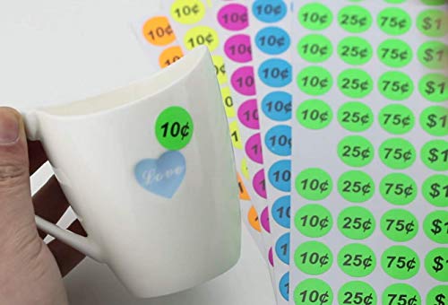Onupgo Garage Sale Labels Pack Of 2240 3/4" Round Preprinted Pricing Labels Colors Price Stickers Removable Prices Labels, Bright Neon Fluorescent Multicolored With Blank Label #TOP6