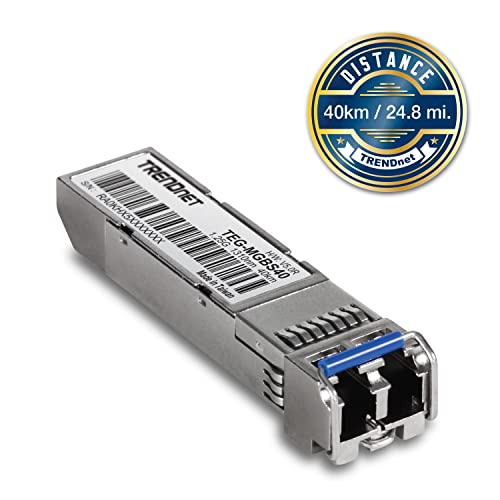 Image of TRENDnet SFP to RJ45 Mini-GBIC Single Mode LC Module, TEG-MGBS40, Up to 40 km, Single-Mode Fiber, LC Connector-Type, Connect with a Standard Mini-GBIC Slot, Duplex LC Connector, Lifetime Protection
