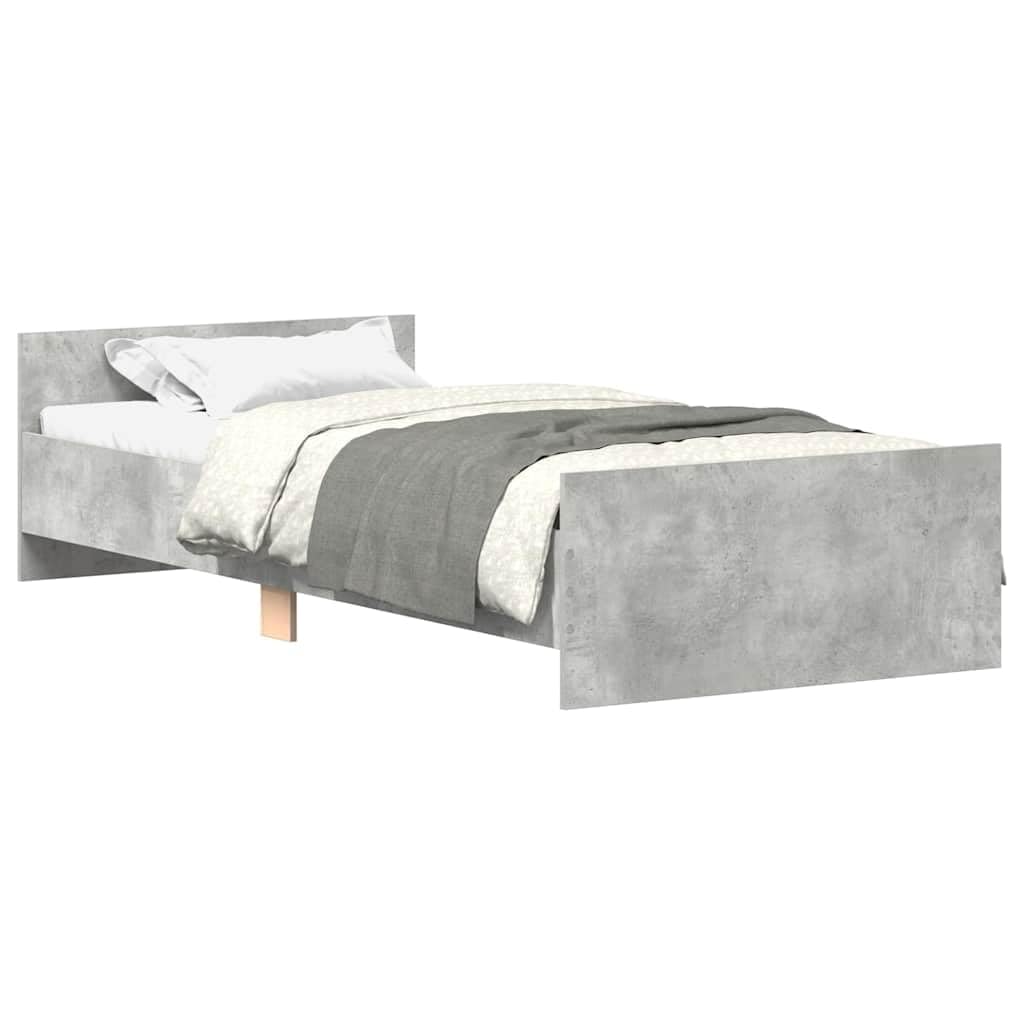 Vidaxl (Concrete Grey, 75 X 190 Cm) Bed Frame With Headboard And Footboard Mattress Foundation Bed Base