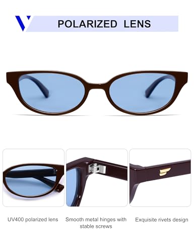 Image of VANLINKER Retro Semi Oval Polarized Sunglasses for Women Men Trendy Small 90s Style Vintage Narrow Rectangle Frame VL9833