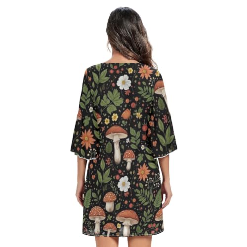 Robe de plage imprimé champignon avec manches et tissu fluide - 4