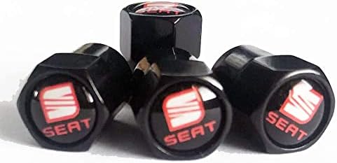 SEAT Black Wheel Tyre Valve Dust Caps Covers Set x4 Chrome Metal Leon Cupra Ibiza FR Arona Ateca Mii Tarraco Altea Arosa Exeo