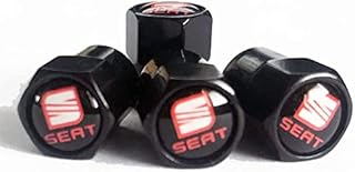 SEAT Black Wheel Tyre Valve Dust Caps Covers Set x4 Chrome Metal Leon Cupra Ibiza FR Arona Ateca Mii Tarraco Altea Arosa Exeo