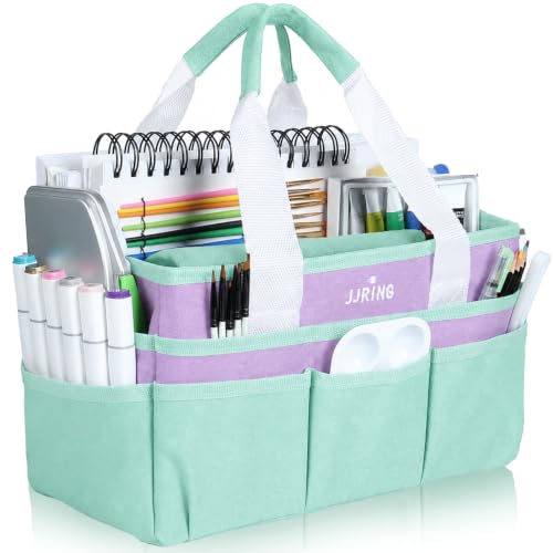 Image of JJRING Craft Organizer Tote Bag Art Storage Caddy Green and Purple