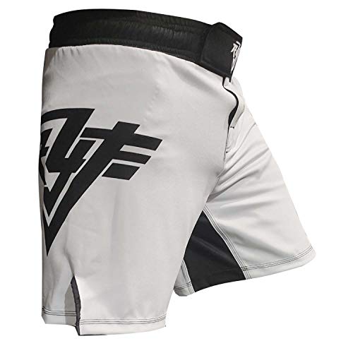 RYF Sports Men's MMA Fight Shorts, UFC Grappling Muay Thai BJJ Training Jiu Jitsu Workout No Gi Wear Shorts (White, Large)