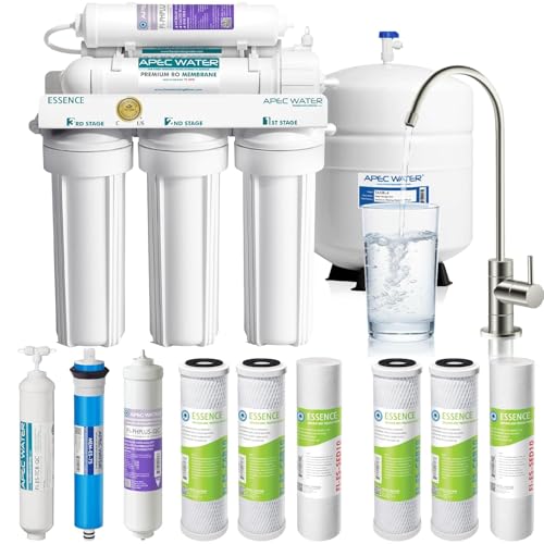 APEC Water Reverse Osmosis Water Filter System, WQA Certified, 6-Stage with Alkaline Mineral pH+ and Extra High Capacity Pre-Filter Set Stage 1-3, Ultra Safe Essence Series, 75 GPD
